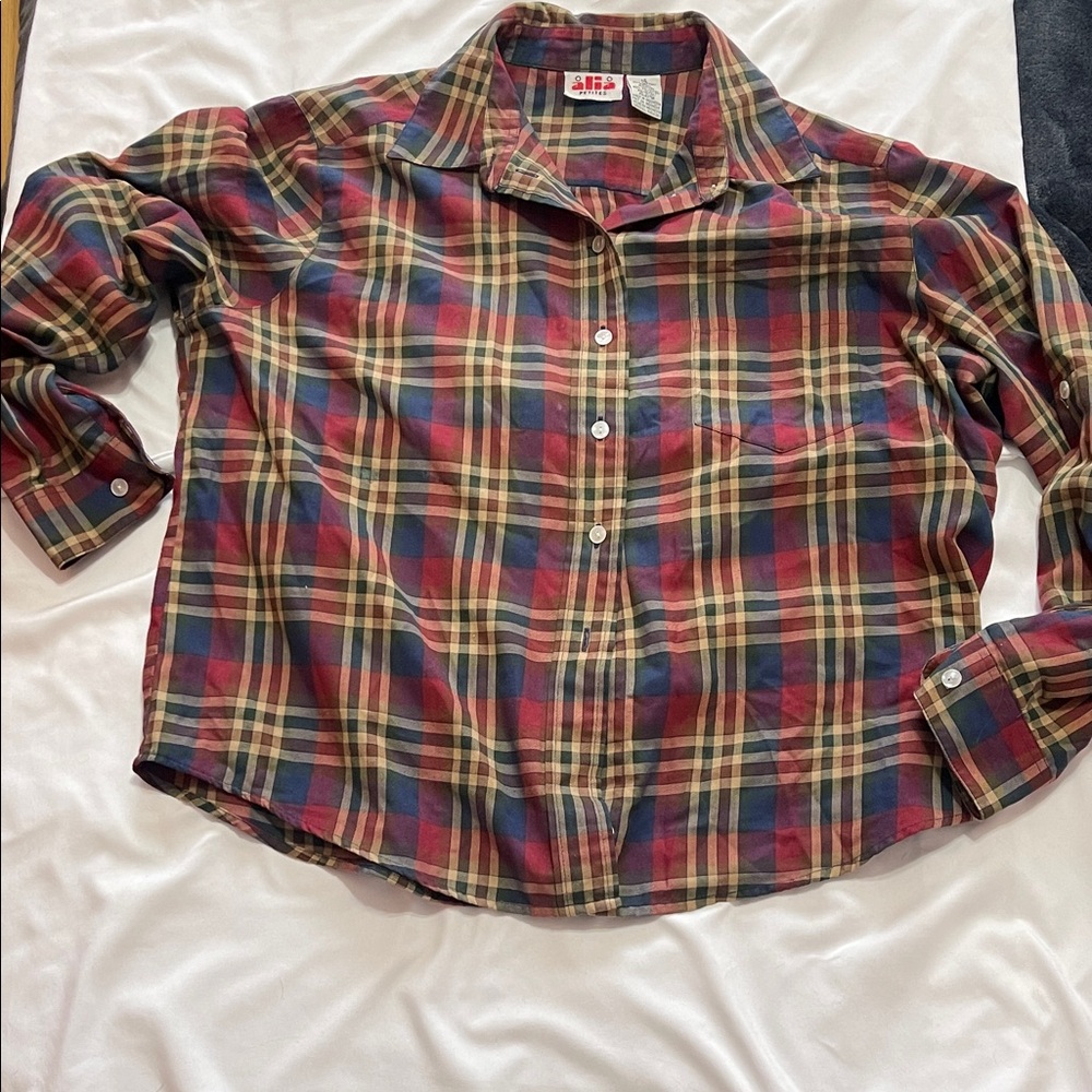 Vintage Late 80s / Early 90s Alia Plaid Button-Up Shirt | Size 14 Petite - Picture 5 of 12